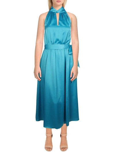 Anne Klein Womens Cut-out Ruched Midi Dress In Blue