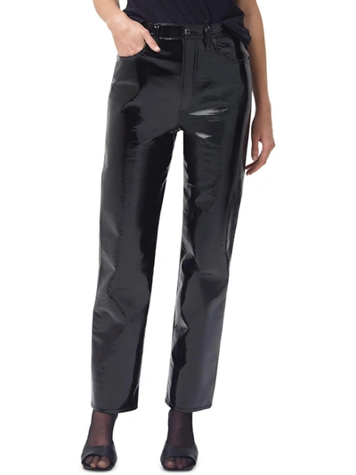 Agolde Womens Recycled Leather Blend Pinch Waist Straight Leg Jeans In Black