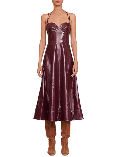 Staud Faux Patent-leather Bustier Dress In Purple
