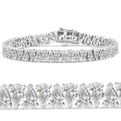 Pompeii3 10ct Pear Shape Diamond Tennis Bracelet Wide 21.9g 14k White Gold Lab Grown In Silver