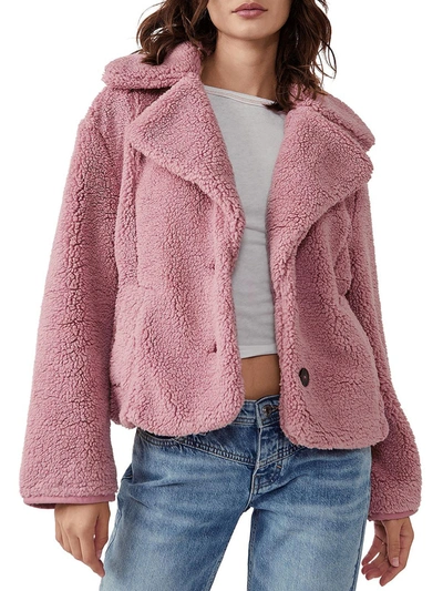 Free People Joplin Womens Faux Fur Warm Teddy Coat In Pink