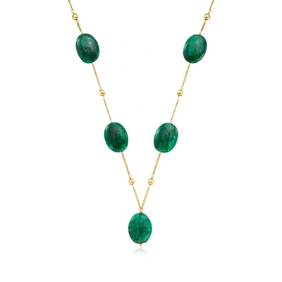 Ross-simons Emerald Bead Station Necklace In 18kt Gold Over Sterling In Green