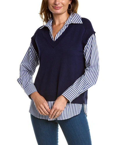 Jones New York Sweater Vest Combo Shirt In Blue
