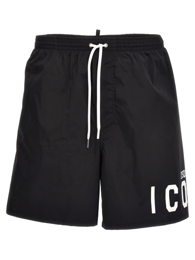 Dsquared2 Icon Printed Swimming Shorts In White/black