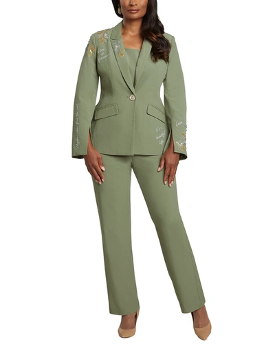 Donna Vinci 3pc Jacket, Cami, & Pant Set In Green