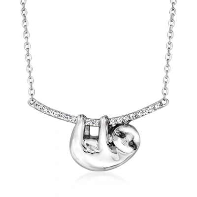 Ross-simons White And Black Diamond Sloth Necklace In Sterling Silver