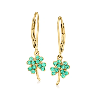 Ross-simons Emerald 4-leaf Clover Drop Earrings In 18kt Gold Over Sterling In Green