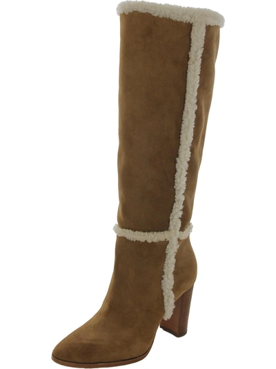 Lauren Ralph Lauren Aubri Womens Suede Shearling Trim Knee-high Boots In Brown