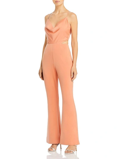 Lavish Alice Cowl Neck Cut Out Detail Jumpsuit In Peach-orange In Pink