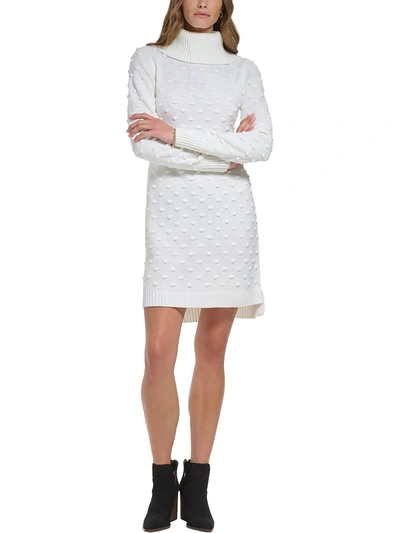 Jessica Howard Petites Womens Textured Turtleneck Sweaterdress In White