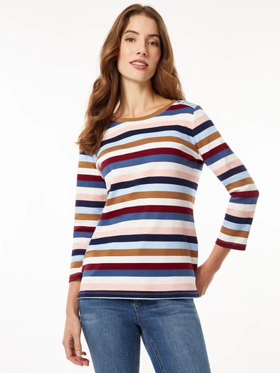 Jones New York Women's Cotton Striped Button-shoulder T-shirt In Multi