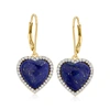 Ross-simons Lapis Heart Drop Earrings With . White Zircon In 18kt Gold Over Sterling In White