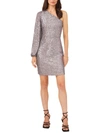 1.state Womens One Shoulder Sequined Cocktail And Party Dress In Silver