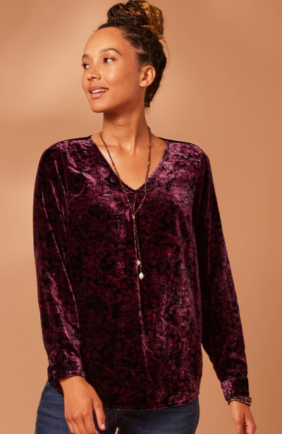 Jjill J.jill Velvet Paisley-printed Top In Black Paisley Shadow