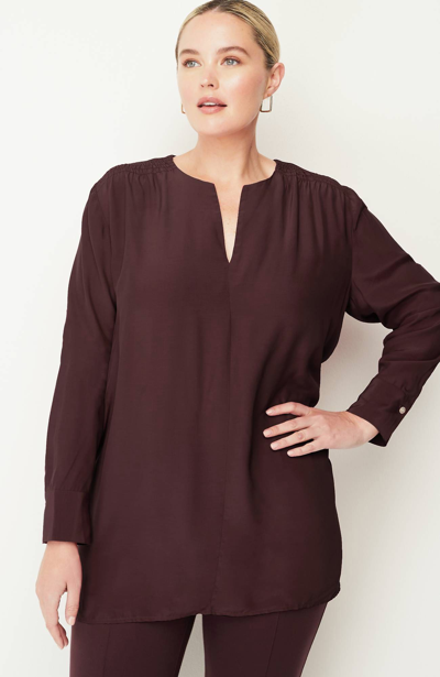 Jjill J.jill Smocked Split-neck Tunic In Dark Fig