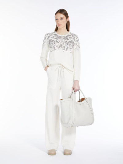 Max Mara Wool And Cashmere Jumper With Rhinestones In White