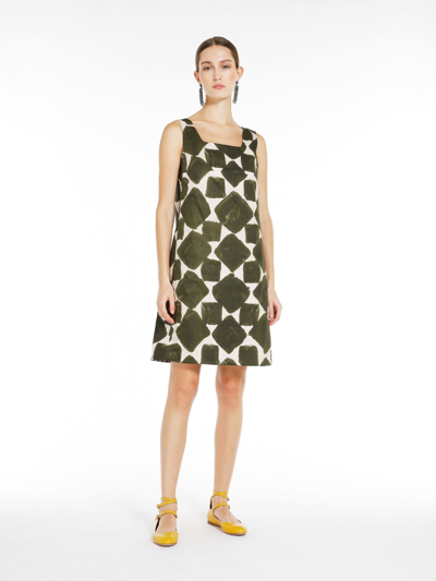 Max Mara Reversible Printed Poplin Dress In Kaki