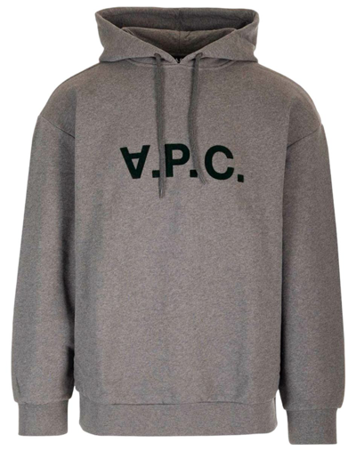 Apc A.p.c. Logo Printed Drawstring Hoodie In Grey