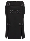 Alessandra Rich Lace-up Skirt With Fitted Silhouette And Slits In Black