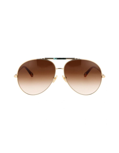 Chloé Gradient Aviator Sunglasses In Gold/brown In Golden