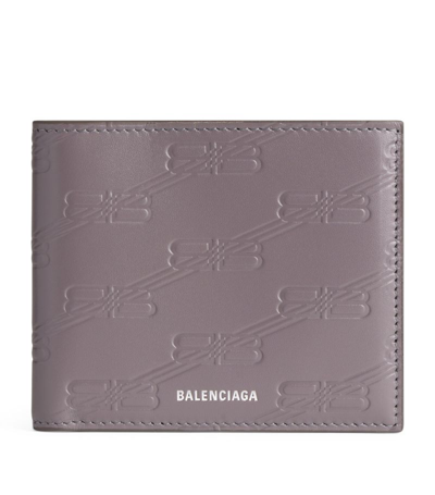 Balenciaga Leather Debossed Bb Logo Wallet In Grey