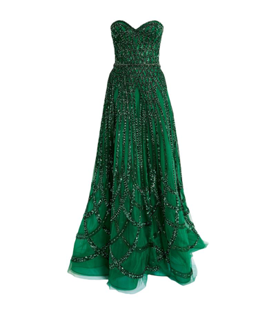 Zuhair Murad Beaded Arabesque-detail Gown In Green