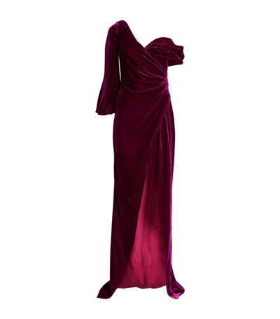 Costarellos Velvet-silk Rubina Gown In Purple