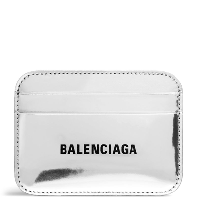 Balenciaga Leather Lamé Logo Card Holder In Grey