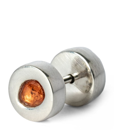 Parts Of Four Sterling Silver And Orange Sapphire Single Stud Earring