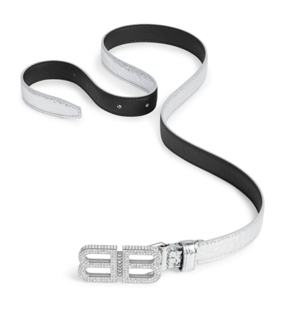 Balenciaga Leather Lamé Bb Hourglass Belt In Grey