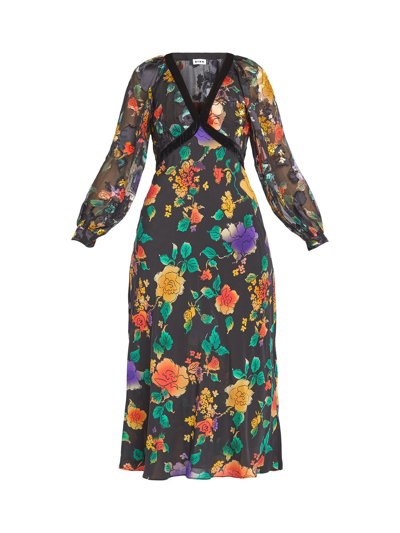Rixo London Ayla Floral-print Silk Midi Dress In Schwarz