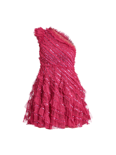 Needle & Thread Women's Spiral Sequin One-shoulder Micro Mini Dress In Pink