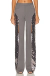 LAPOINTE METAL EMBROIDERY PEBBLE CREPE SLIT FRONT PANT