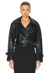 NOUR HAMMOUR HATTI CROCO BELTED DOUBLE BREASTED CROPPED JACKET