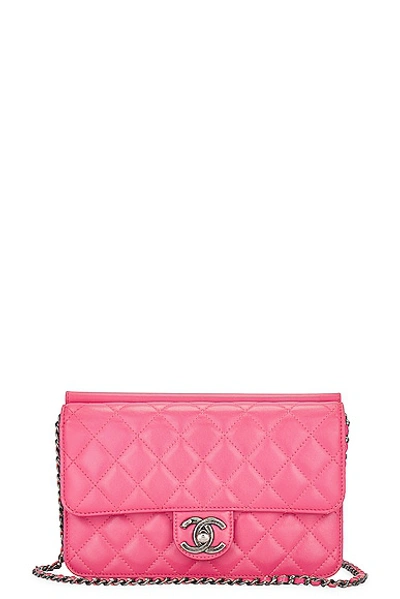 Pre-owned Chanel Quilted Lambskin Wallet On Chain Bag In Pink