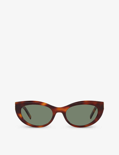 Saint Laurent Womens Brown Slm115 Cat-eye Tortoiseshell Acetate Sunglasses In Green