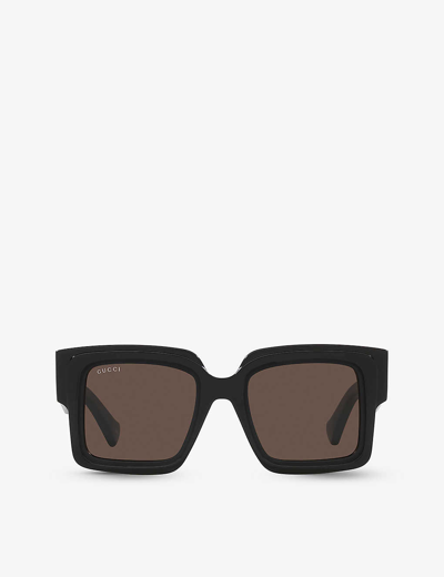 Gucci Womens Black Gc002054 Gg1307s Rectangle-frame Acetate Sunglasses