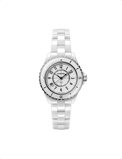 Pre-owned Chanel White H5698 J12 Ceramic And Steel Quartz Watch
