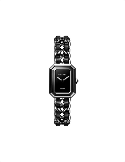 Pre-owned Chanel Black H7022 Première Iconic Steel And Leather High-precision Quartz Movement Watch