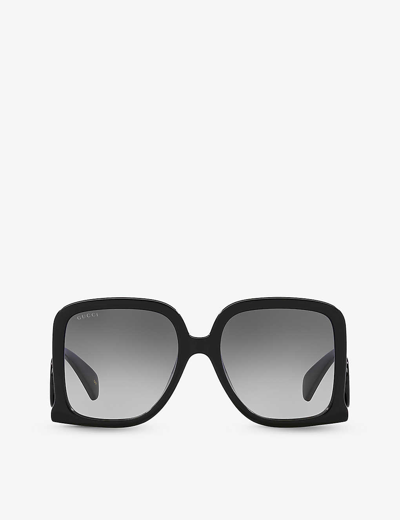 Gucci Womens Black Gc002056 Gg1326s Rectangle-frame Acetate Sunglasses