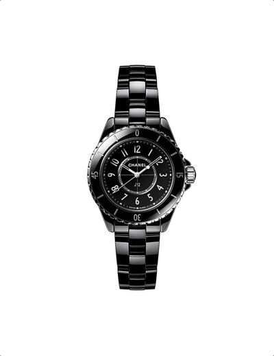Pre-owned Chanel Black H5695 J12 Ceramic And Steel Quartz Watch