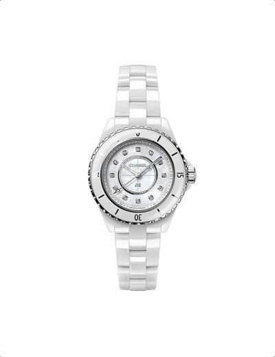 Pre-owned Chanel H5704 J12 Steel, Ceramic, Mother-of-pearl And 0.06ct Diamond Quartz Watch