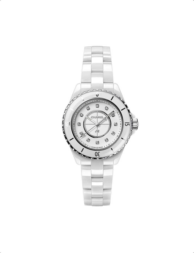 Pre-owned Chanel White H5703 J12 Steel, Ceramic And 0.06ct Diamond Quartz Watch
