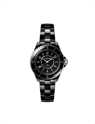 Pre-owned Chanel Black H5696 J12 Ceramic And Steel Automatic Automatic Watch