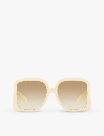 Gucci Womens White Gc002056 Gg1326s Rectangle-frame Acetate Sunglasses