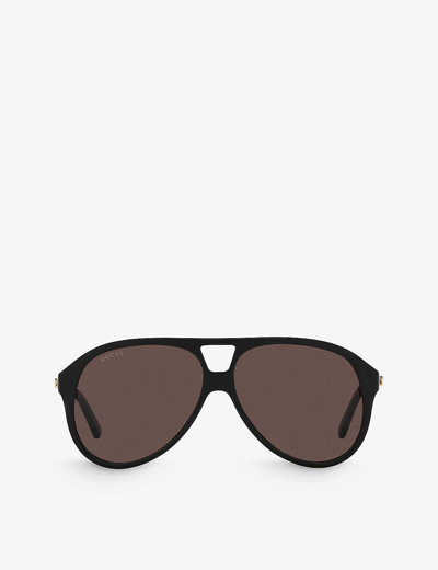 Gucci Womens Black Gg1286s Aviator-frame Acetate Sunglasses