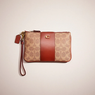 Coach Restored Small Wristlet In Signature Canvas In Brass/tan/rust