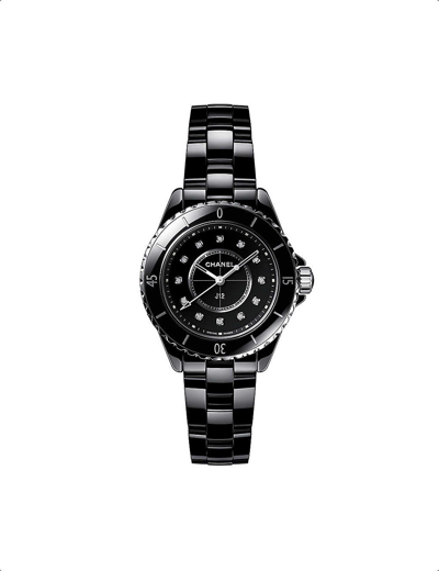 Pre-owned Chanel H5701 Steel, Ceramic, Mother-of-pearl And 0.06ct Diamond Quartz Watch In Black