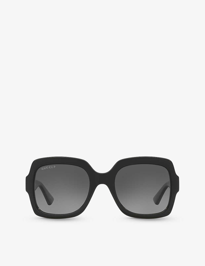 Gucci Womens Black Gc002057 Gg1337s Rectangle-frame Acetate Sunglasses