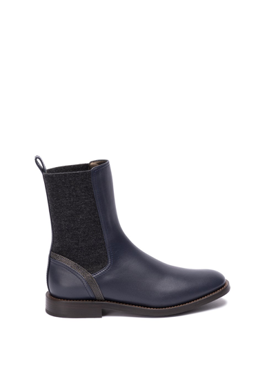Brunello Cucinelli Leather Ankle Boots In Light Blue